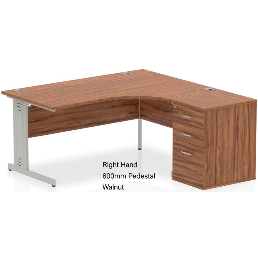 Rayleigh Right Hand Cable Managed Desk and Pedestal Set